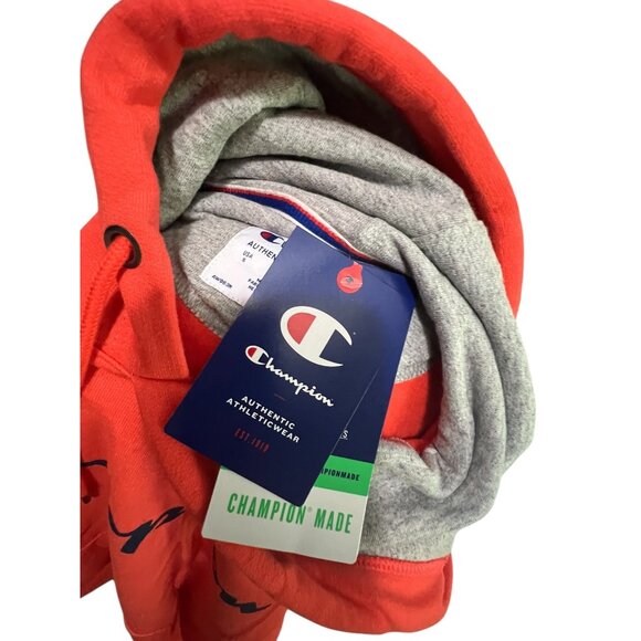 Champion PowerBlend Endless Comfort Long Sleeve Hoodie Sweatshirt Sz Small Orang - Picture 4 of 11